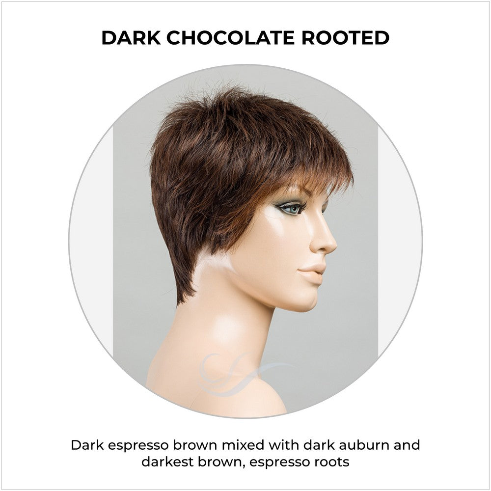 Chat by Ellen Wille in Dark Chocolate Rooted-Dark espresso brown mixed with dark auburn and darkest brown, espresso roots