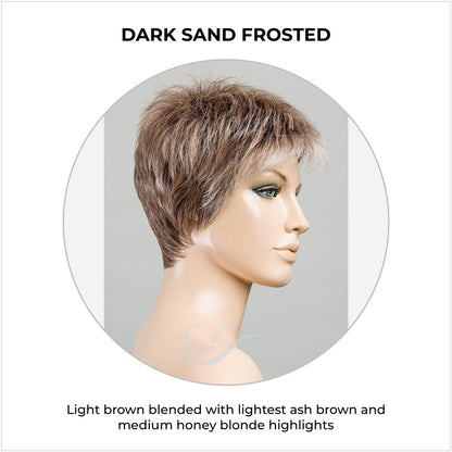 Chat by Ellen Wille in Dark Sand Frosted-Light brown blended with lightest ash brown and medium honey blonde highlights