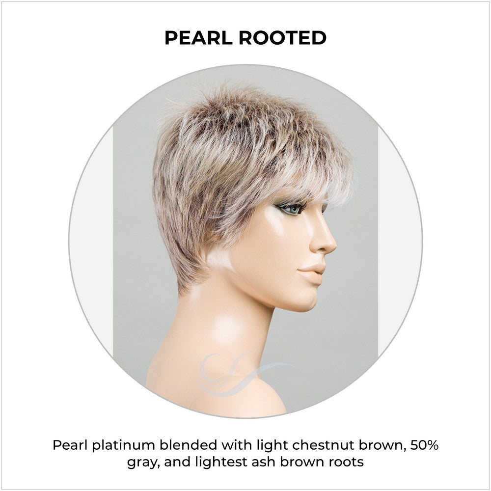 Chat by Ellen Wille in Pearl Rooted-Pearl platinum blended with light chestnut brown, 50% gray, and lightest ash brown roots