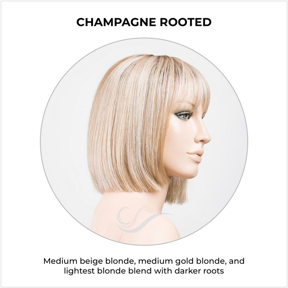 Cleo wig by Ellen Wille in Champagne Rooted-Medium beige blonde, medium gold blonde, and lightest blonde blend with darker roots