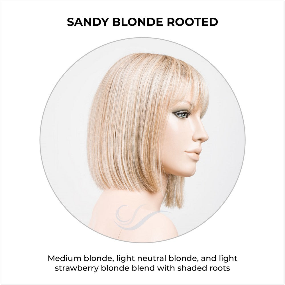 Cleo wig by Ellen Wille in Sandy Blonde Rooted-Medium blonde, light neutral blonde, and light strawberry blonde blend with shaded roots