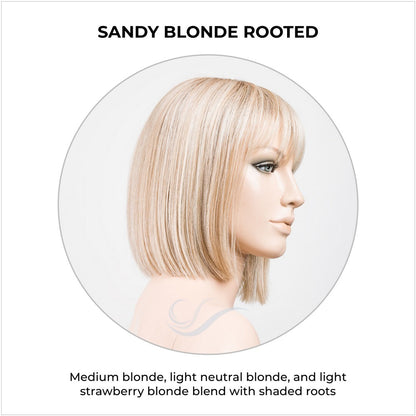 Cleo wig by Ellen Wille in Sandy Blonde Rooted-Medium blonde, light neutral blonde, and light strawberry blonde blend with shaded roots