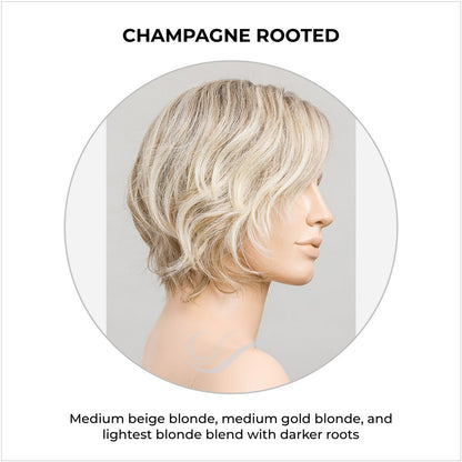 Cookie by Ellen Wille wig in Champagne Rooted-Medium beige blonde, medium gold blonde, and lightest blonde blend with darker roots