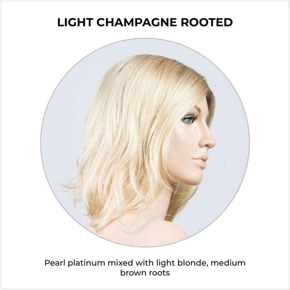 Destiny wig by Ellen Wille in Light Champagne Rooted-Pearl platinum mixed with light blonde, medium brown roots