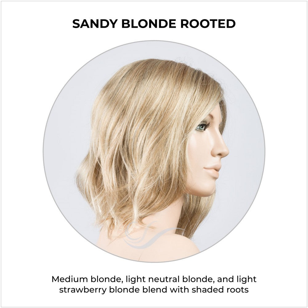 Destiny wig by Ellen Wille in Sandy Blonde Rooted-Medium blonde, light neutral blonde, and light strawberry blonde blend with shaded roots