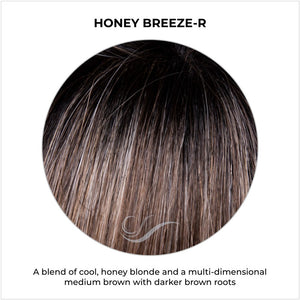Honey Breeze-R-A blend of cool, honey blonde and a multi-dimensional medium brown with darker brown roots