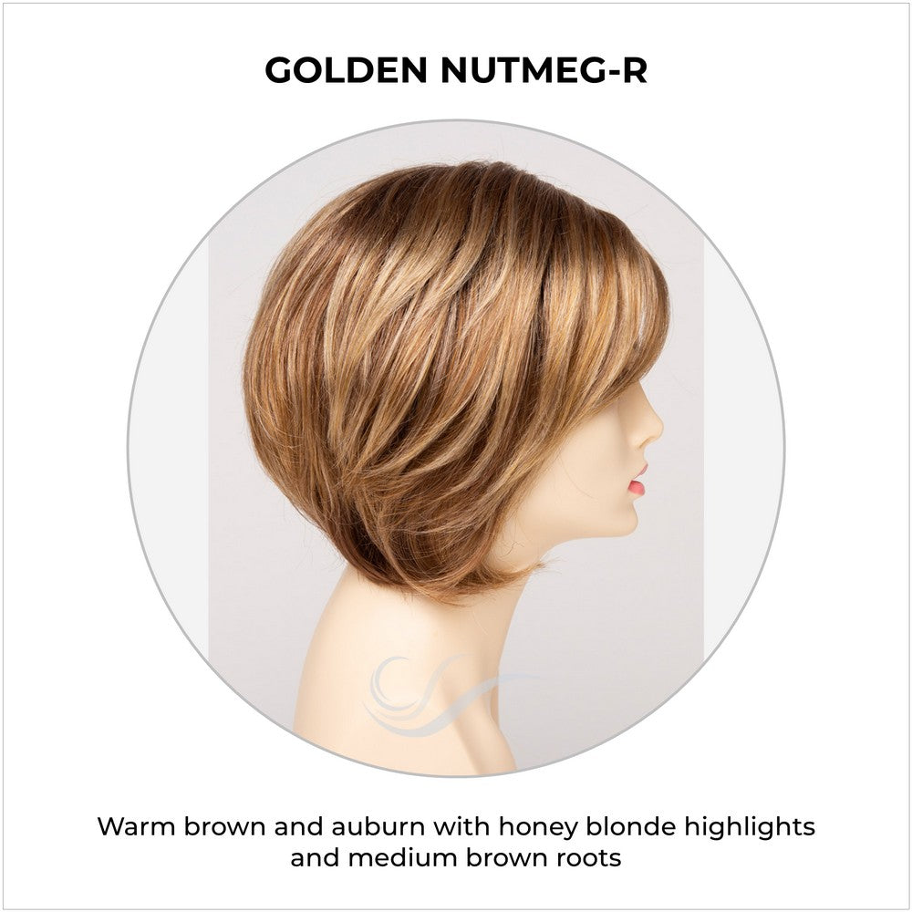 Juliet wig by Envy in Golden Nutmeg-R-Warm brown and auburn with honey blonde highlights and medium brown roots