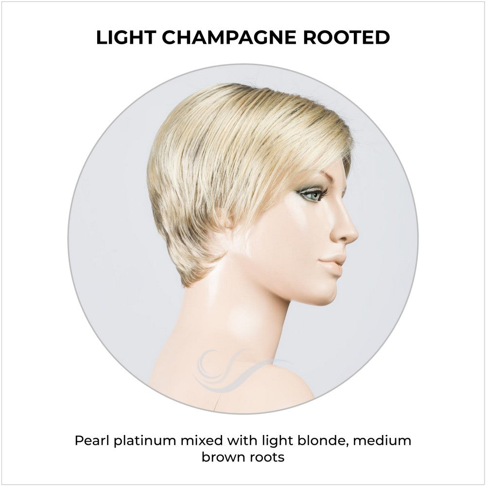 Jump wig by Ellen Wille in Light Champagne Rooted-Pearl platinum mixed with light blonde, medium brown roots