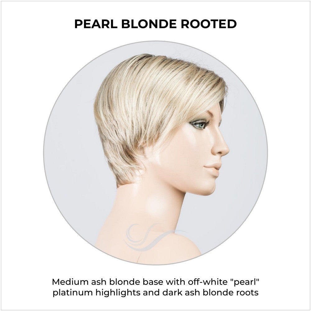 Jump wig by Ellen Wille in Pearl Blonde Rooted-Medium ash blonde base with off-white "pearl" platinum highlights and dark ash blonde roots