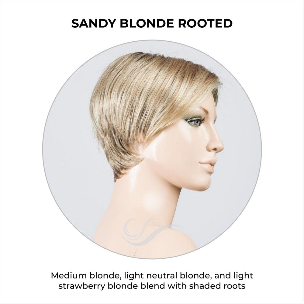 Jump wig by Ellen Wille in Sandy Blonde Rooted-Medium blonde, light neutral blonde, and light strawberry blonde blend with shaded roots