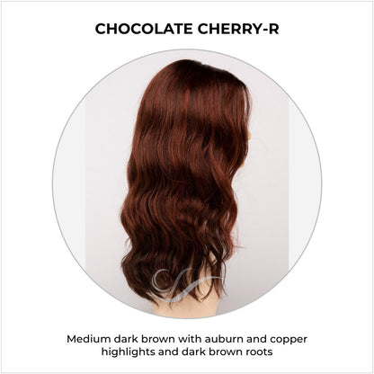 Maya wig by Envy in Chocolate Cherry-R-Medium dark brown with auburn and copper highlights and dark brown roots