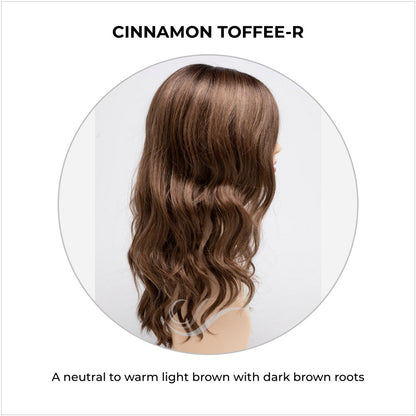 Maya wig by Envy in Cinnamon Toffee-R-A neutral to warm light brown with dark brown roots