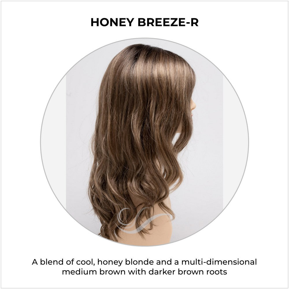 Maya wig by Envy in Honey Breeze-R-A blend of cool, honey blonde and a multi-dimensional medium brown with darker brown roots