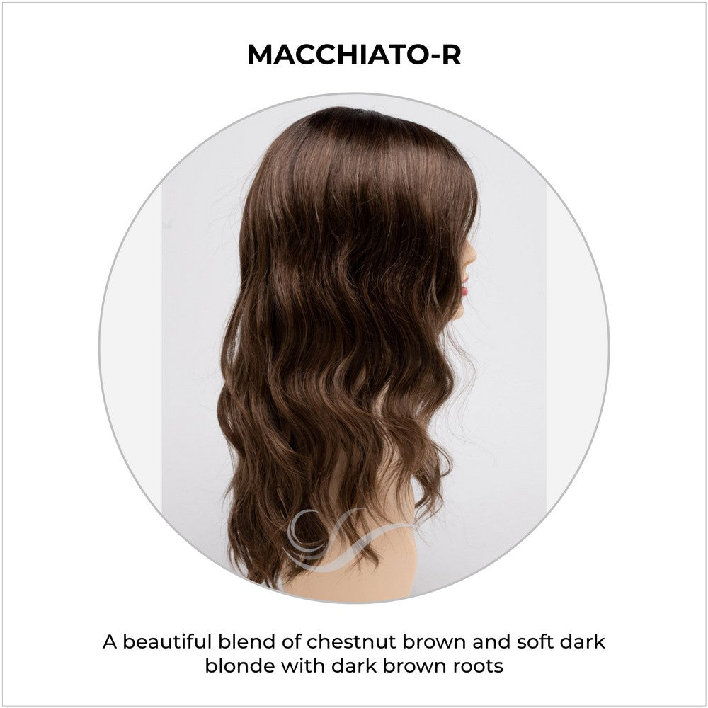 Maya wig by Envy in Macchiato-R-A beautiful blend of chestnut brown and soft dark blonde with dark brown roots