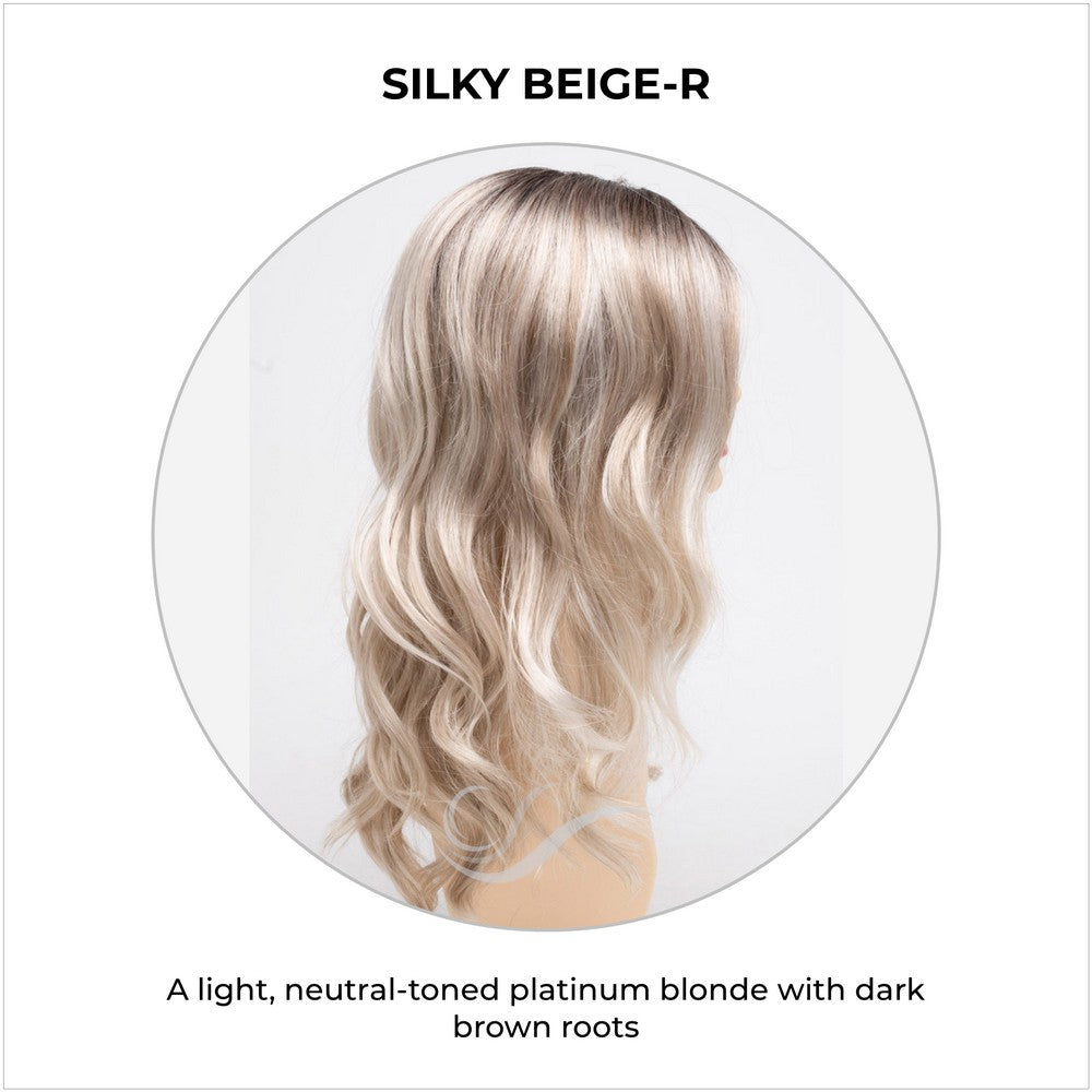 Maya wig by Envy in Silky Beige-R-A light, neutral-toned platinum blonde with dark brown roots