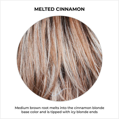 Melted Cinnamon-Medium brown root melts into the cinnamon blonde base color and is tipped with icy blonde ends      