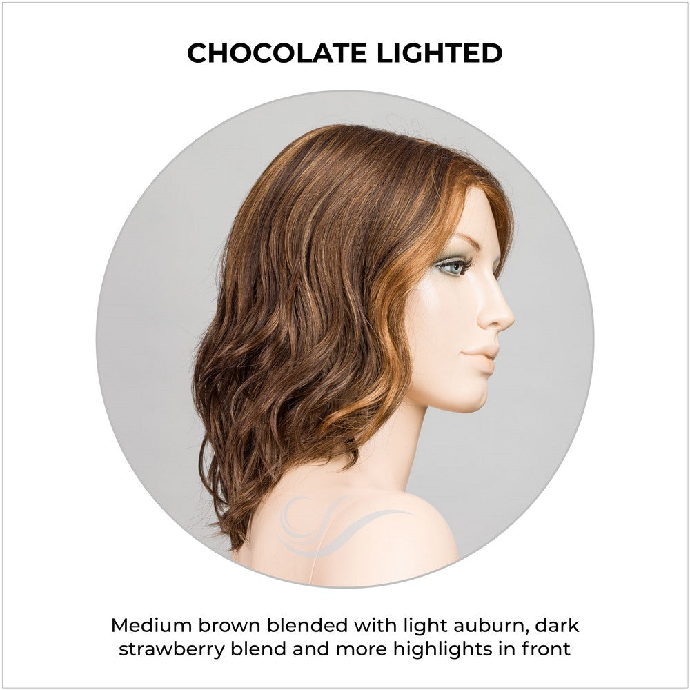 Mila by Ellen Wille in Chocolate Lighted-Medium brown blended with light auburn, dark strawberry blend and more highlights in front