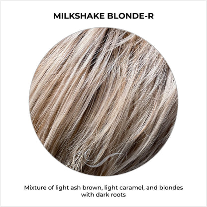 Milkshake Blonde-R-Mixture of light ash brown, light caramel, and blondes with dark roots