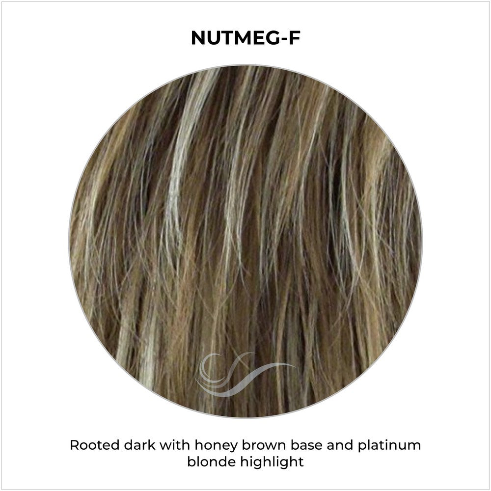 Nutmeg-F-Rooted dark with honey brown base and platinum blonde highlight