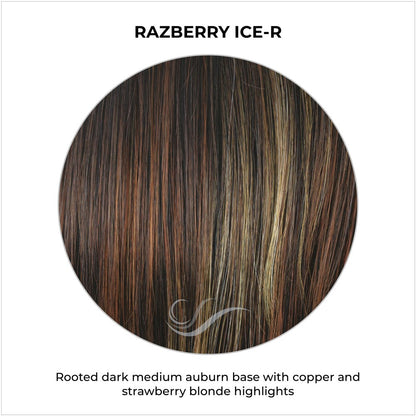 Razberry Ice-R-Rooted dark medium auburn base with copper and strawberry blonde highlights