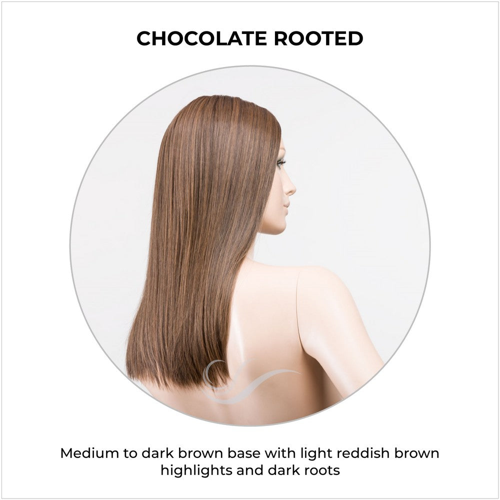 Sleek wig by Ellen Wille in Chocolate Rooted-Medium to dark brown base with light reddish brown highlights and dark roots