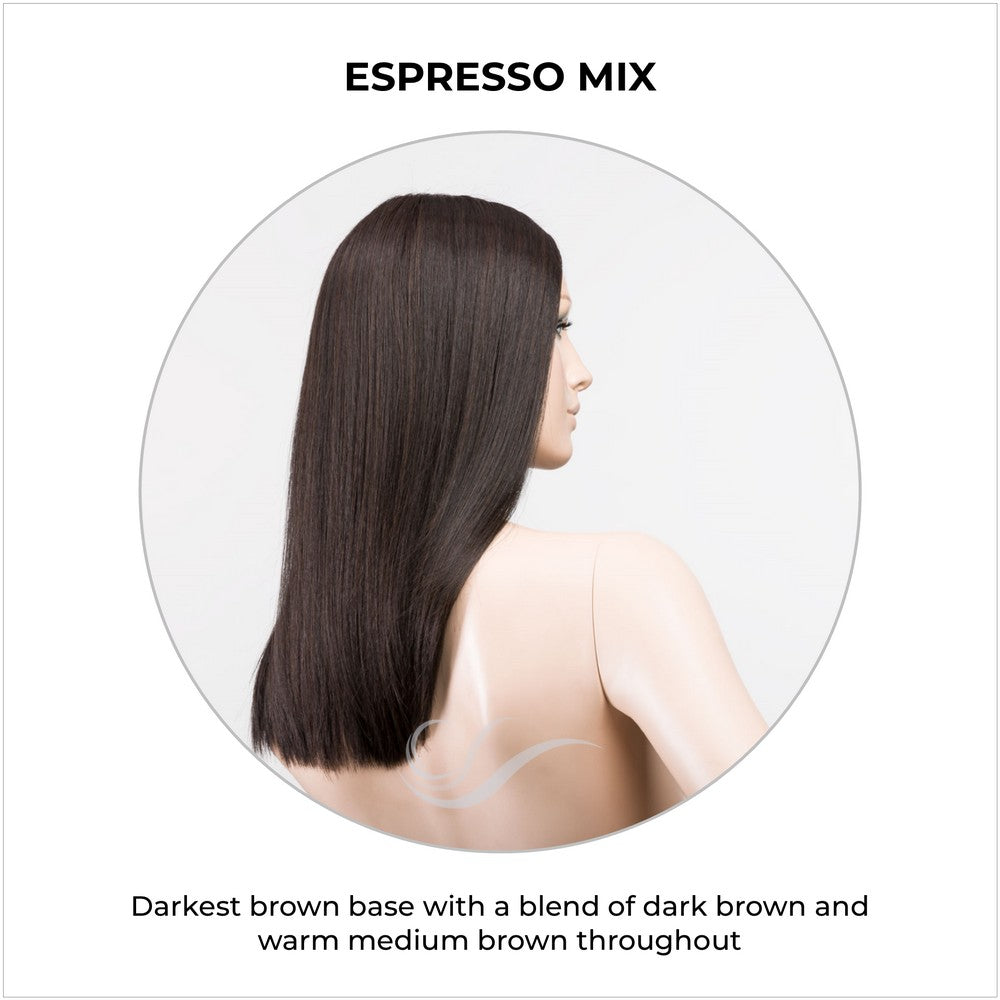 Sleek wig by Ellen Wille in Espresso Mix-Darkest brown base with a blend of dark brown and warm medium brown throughout 