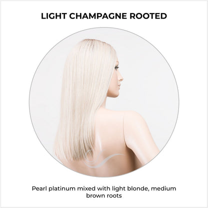 Sleek wig by Ellen Wille in Light Champagne Rooted-Pearl platinum mixed with light blonde, medium brown roots