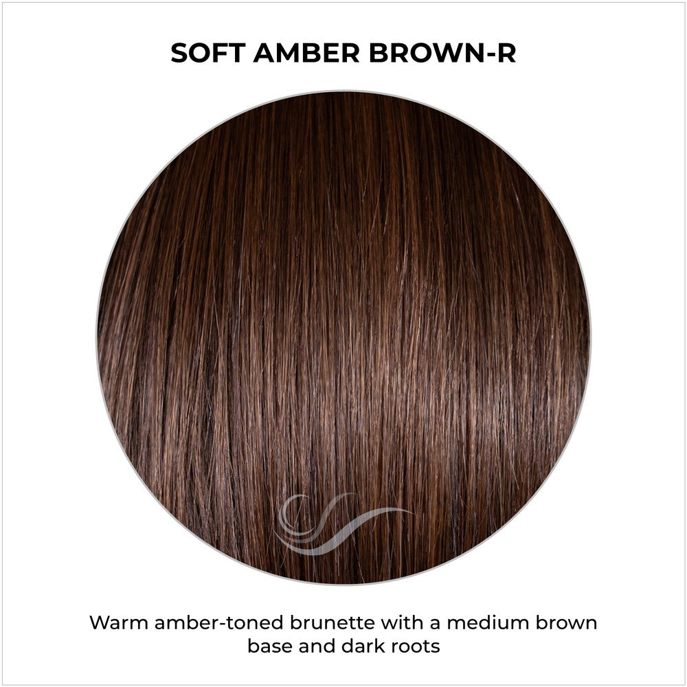Soft Amber Brown-R-Warm amber-toned brunette with a medium brown base and dark roots
