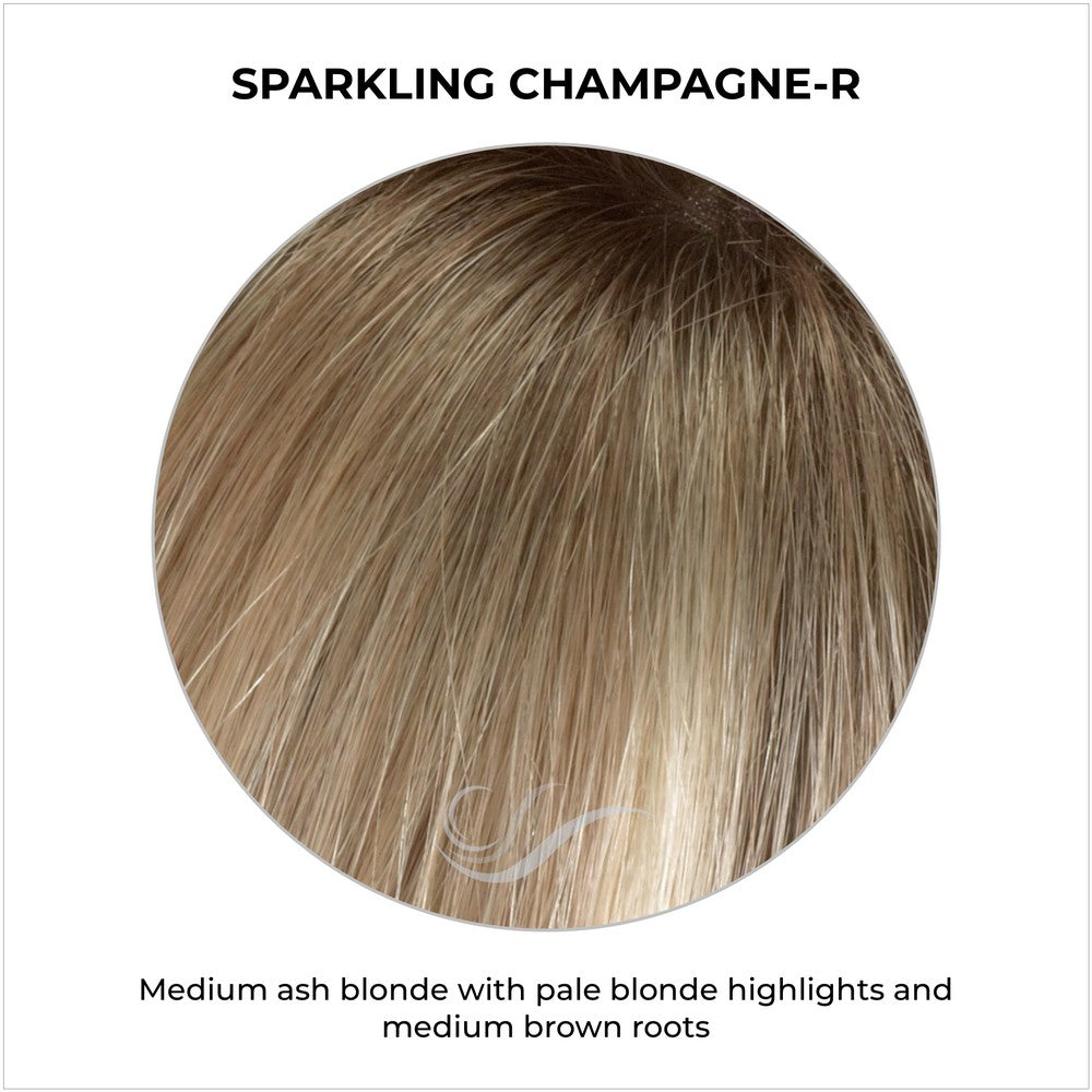 Sparkling Champagne-R-Medium ash blonde with pale blonde highlights and medium brown roots