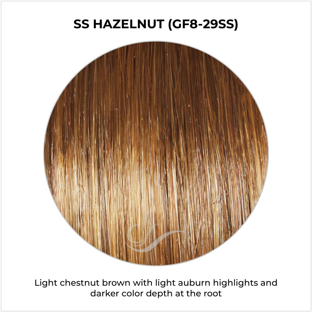 SS Hazelnut (GF8-29SS)-Light chestnut brown with light auburn highlights and darker color depth at the root