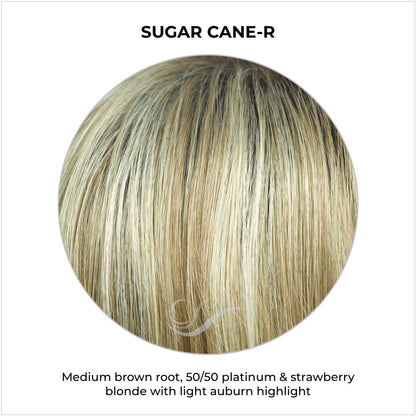 Sugar Cane-R-Medium brown root, 50/50 platinum & strawberry blonde with light auburn highlight