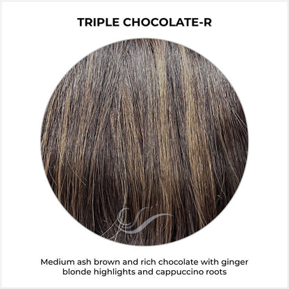 Triple Chocolate-R-Medium ash brown and rich chocolate with ginger blonde highlights and cappuccino roots