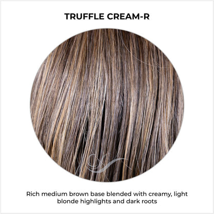 Truffle Cream-R-Rich medium brown base blended with creamy, light blonde highlights and dark roots