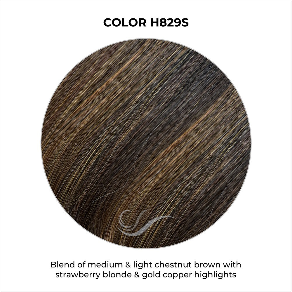 COLOR H829S-Blend of medium & light chestnut brown with strawberry blonde & gold copper highlights