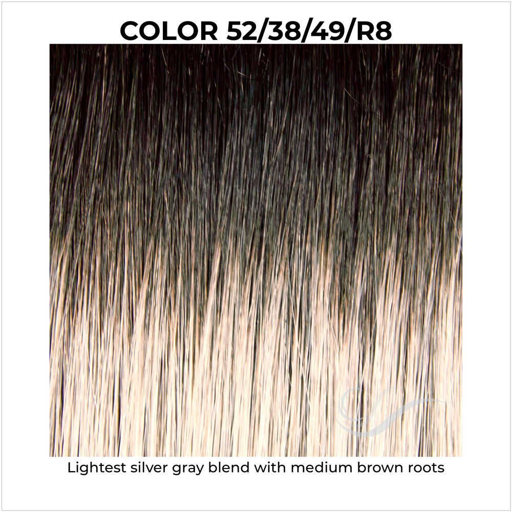 52/38/49/R8-Lightest silver gray blend with medium brown roots