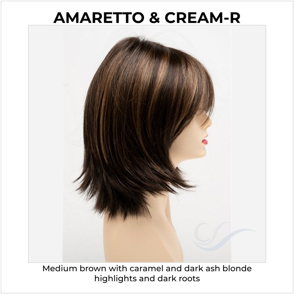 Amber by Envy in Amaretto & Cream-R-Medium brown with caramel and dark ash blonde highlights and dark roots