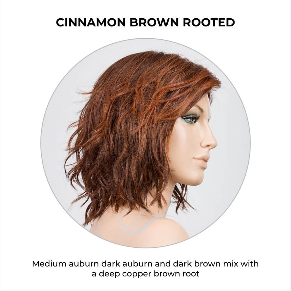 Anima by Ellen Wille in Cinnamon Brown Rooted-Medium auburn dark auburn and dark brown mix with a deep copper brown root