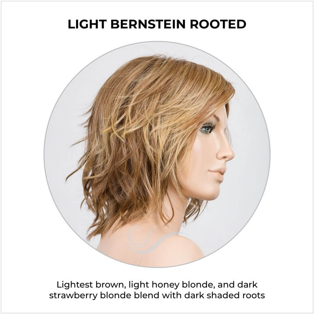 Anima by Ellen Wille in Light Bernstein Rooted-Lightest brown, light honey blonde, and dark strawberry blonde blend with dark shaded roots