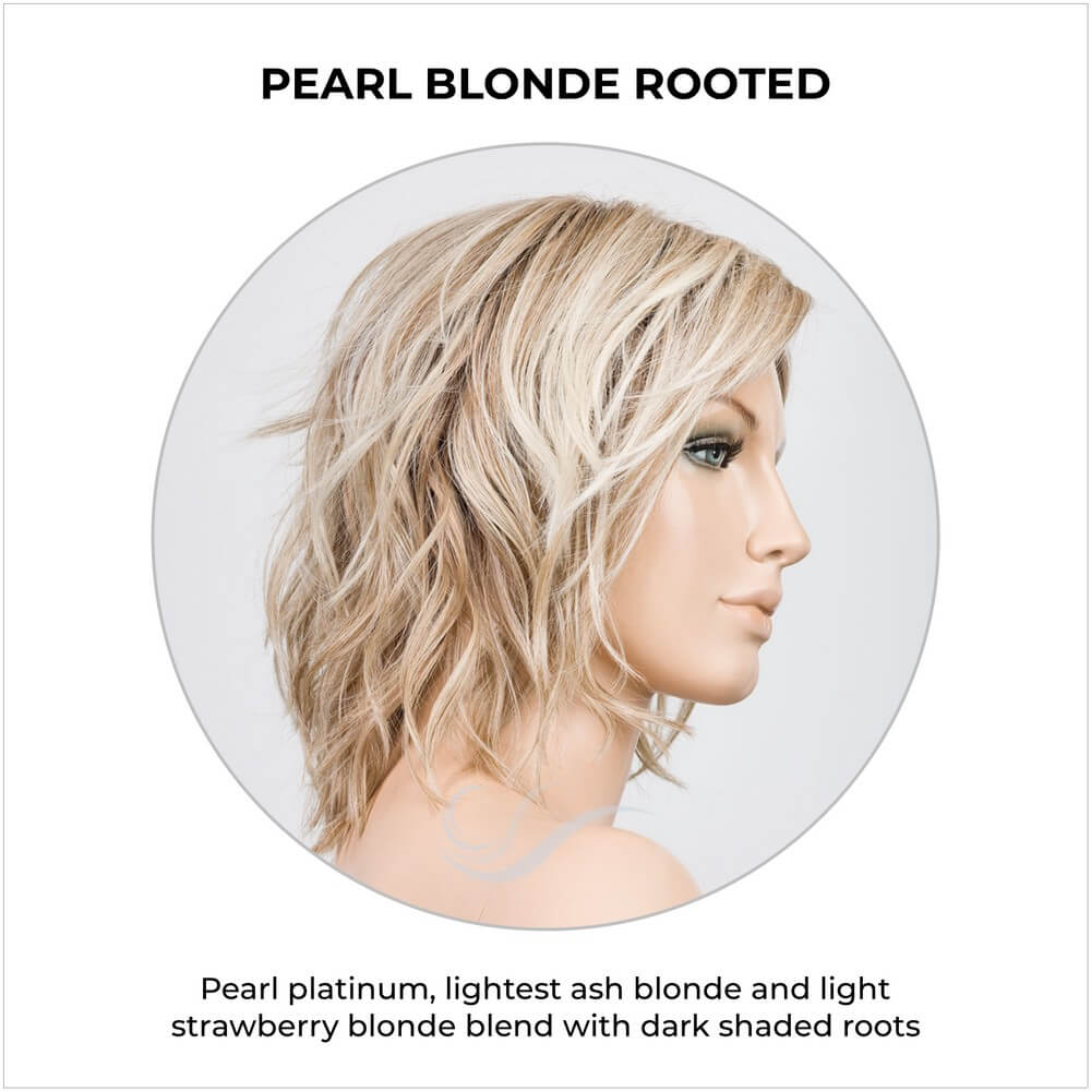 Anima by Ellen Wille in Pearl Blonde Rooted-Pearl platinum, lightest ash blonde and light strawberry blonde blend with dark shaded roots