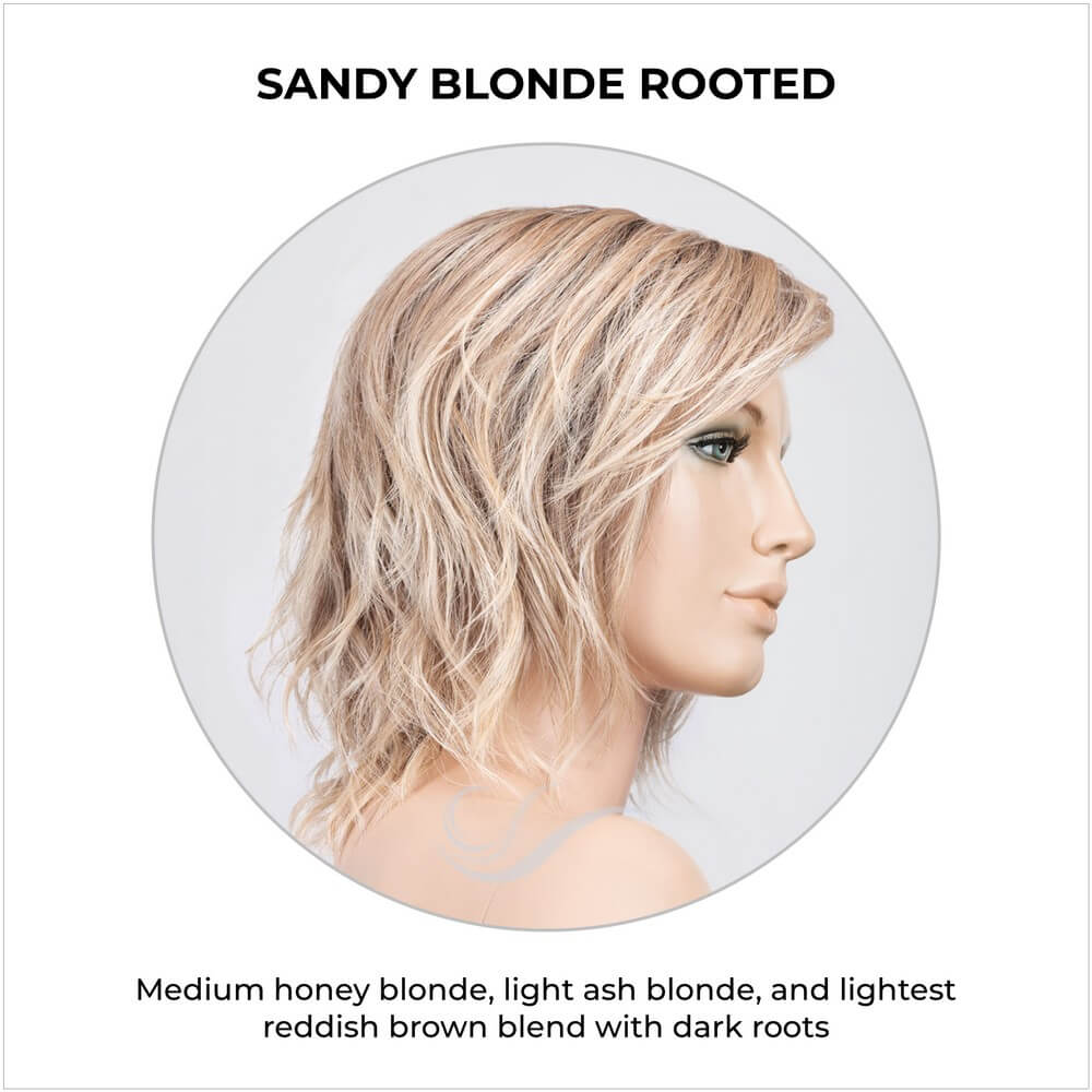 Anima by Ellen Wille in Sandy Blonde Rooted-Medium honey blonde, light ash blonde, and lightest reddish brown blend with dark roots