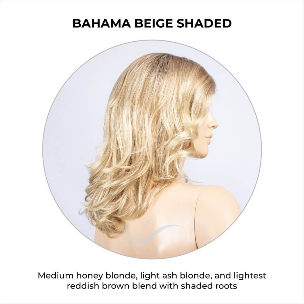 Aria by Ellen Wille in Bahama Beige Shaded-Medium honey blonde, light ash blonde, and lightest reddish brown blend with shaded roots