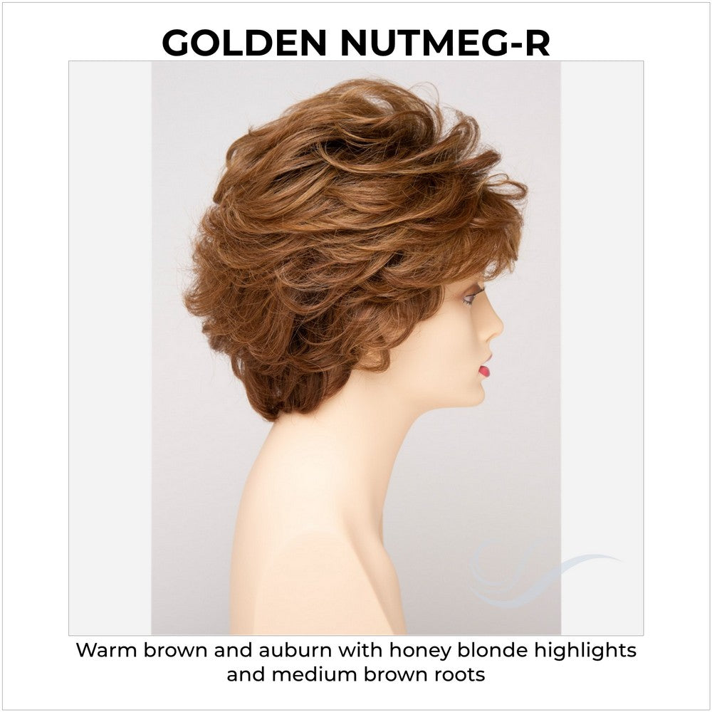 Aubrey By Envy in Golden Nutmeg-R-Warm brown and auburn with honey blonde highlights and medium brown roots