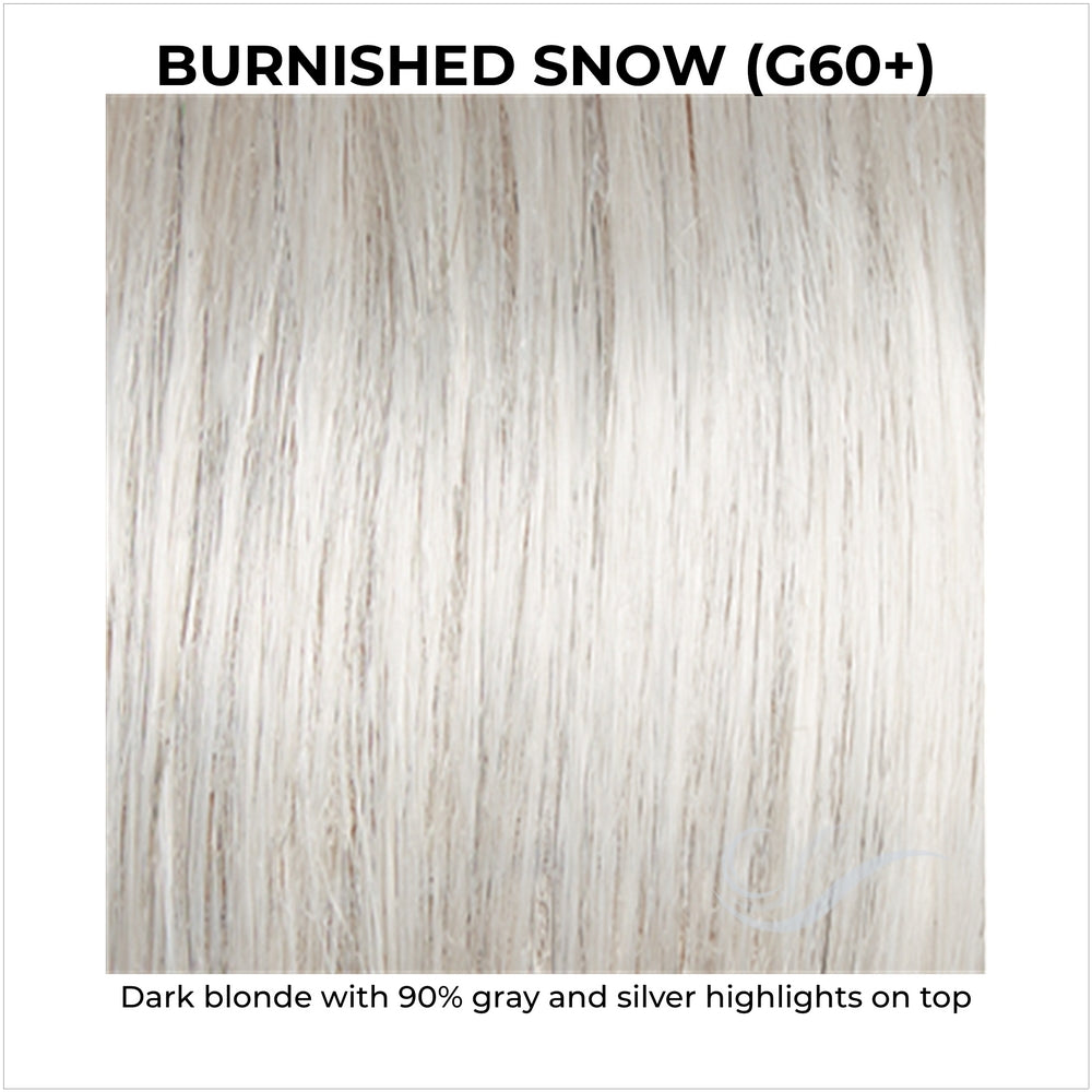 Burnished Snow (G60+)-Dark blonde with 90% gray and silver highlights on top