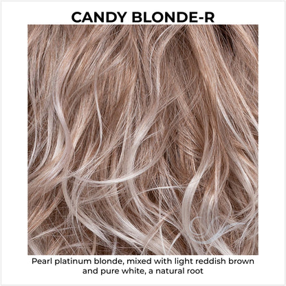 Candy Blonde-R-Pearl platinum blonde, mixed with light reddish brown and pure white, a natural root