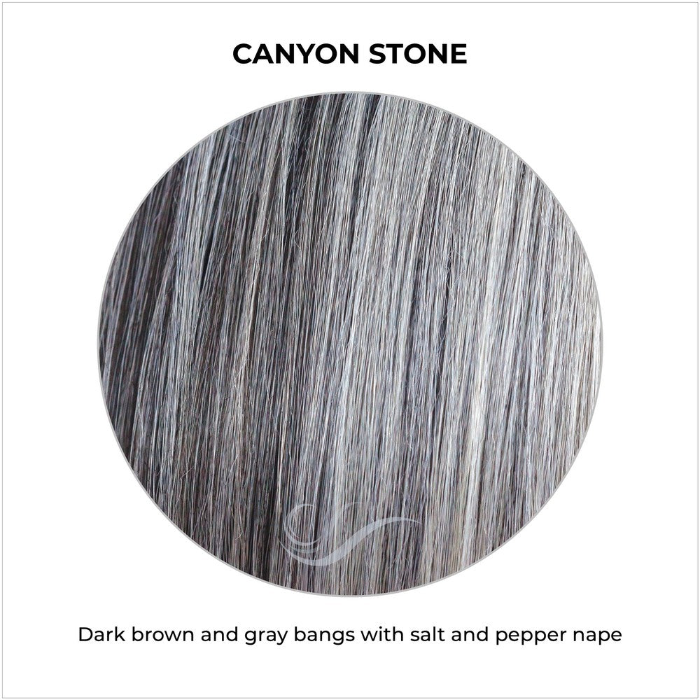Canyon Stone-Dark brown and gray bangs with salt and pepper nape