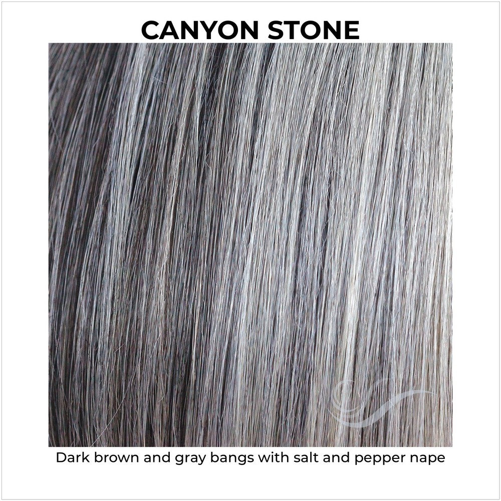 Canyon Stone-Dark brown and gray bangs with salt and pepper nape