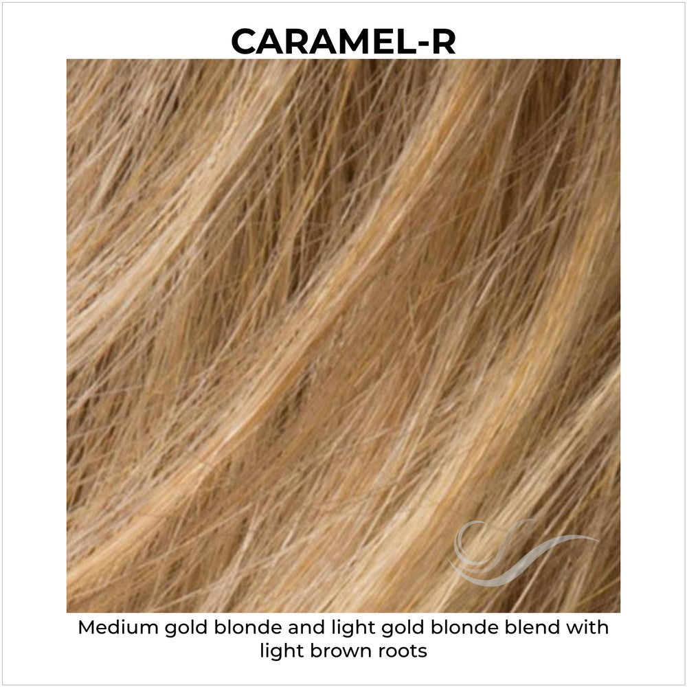 Caramel-R-Medium gold blonde and light gold blonde blend with light brown roots