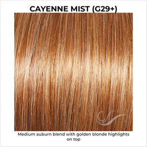 Cayenne Mist (G29+)-Medium auburn blend with golden blonde highlights on top