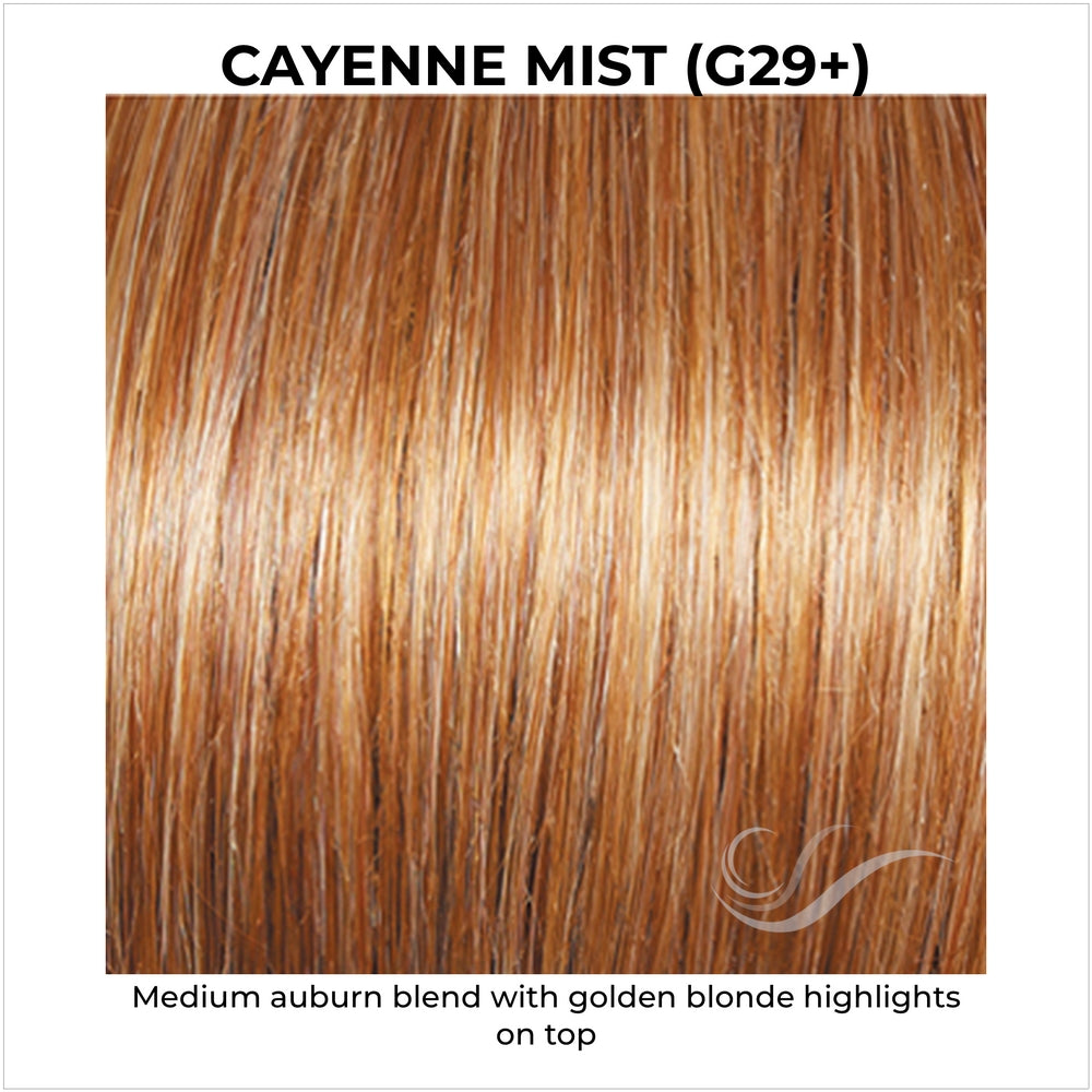 Cayenne Mist (G29+)-Medium auburn blend with golden blonde highlights on top