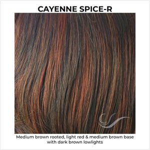 Cayenne Spice-R-Medium brown rooted, light red & medium brown base with dark brown lowlights